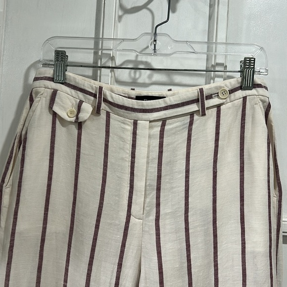 Theory Nadeema Wide Leg Striped Crop Linen Pants in Cream/Maroon Stripe - 8 - Picture 7 of 12